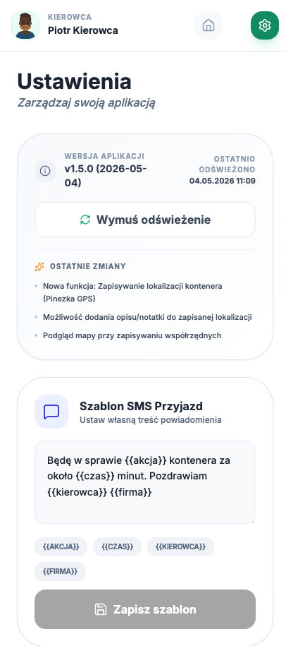 Odświeżanie aplikacji w ustawieniach