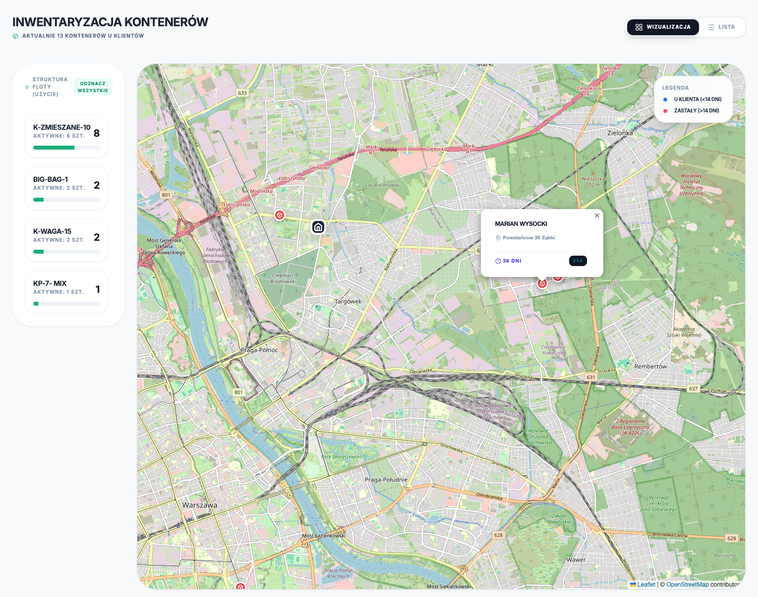 Mapa kontenerów i inwentaryzacja pojemników w systemie Odpadomat